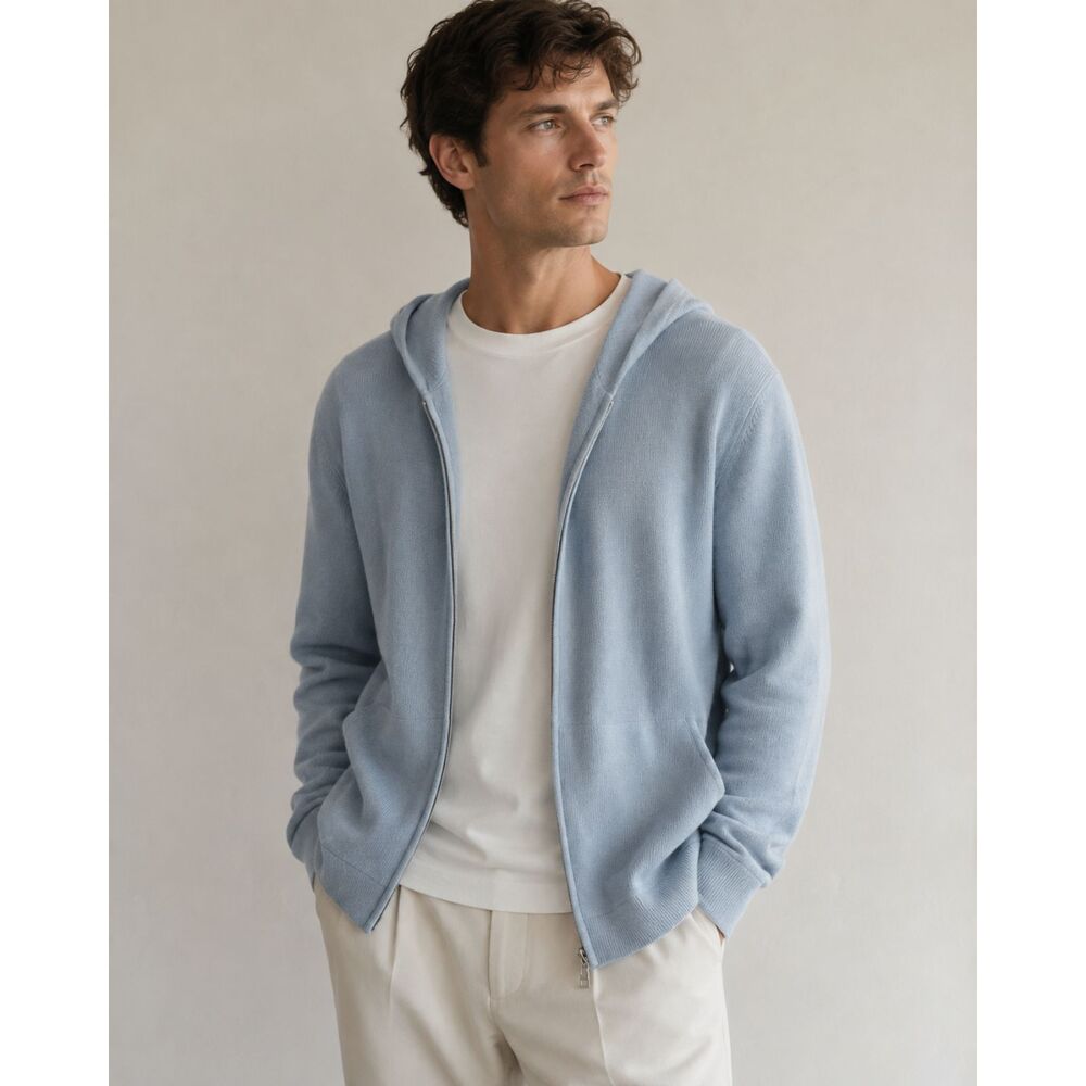 TSE 100% Cashmere Men’s XXL Light Blue Zip Hoodie Cardigan Sweater